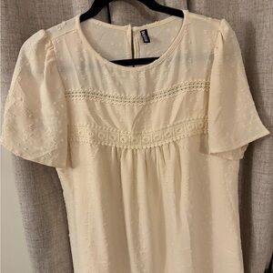 H&M Cream Flutter Sleeve Smocked Blouse